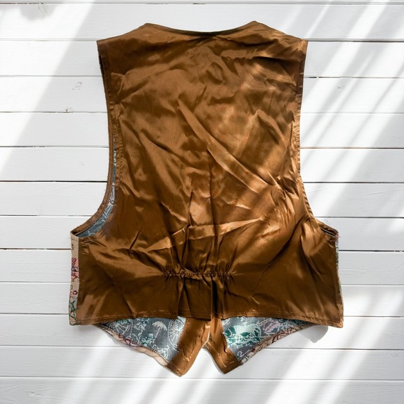 tapestry vest vtg Victorian ice cream cart novelty print‎ waistcoat size M - Picture 4 of 4